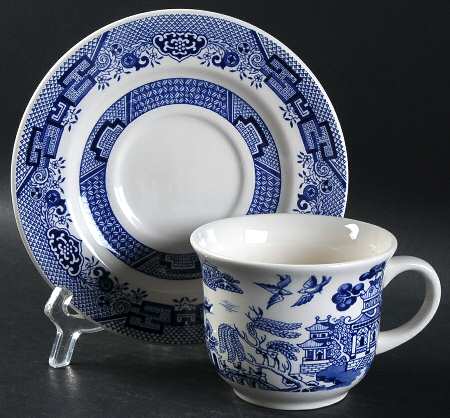 Blue Willow Flat Cup & Saucer Set