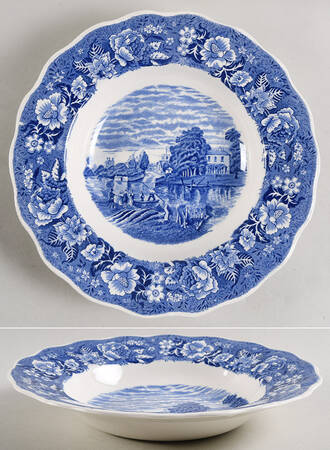 Thames River Scenes Blue Large Rim Soup Bowl