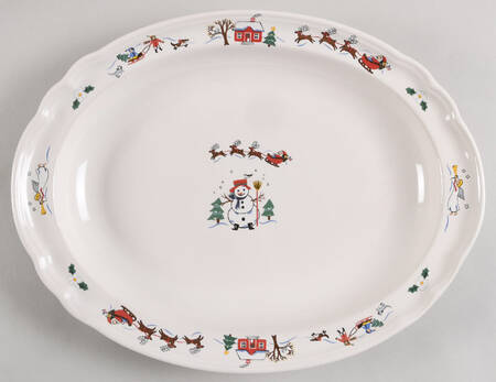 Snow Village 14" Deep Oval Serving Platter