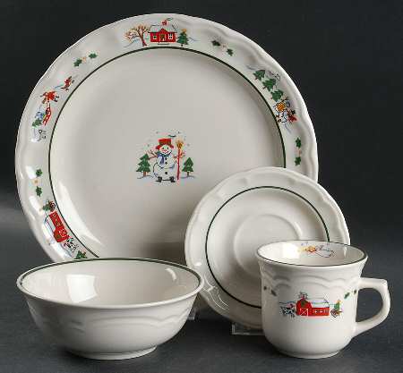 Snow Village 4 Piece Place Setting