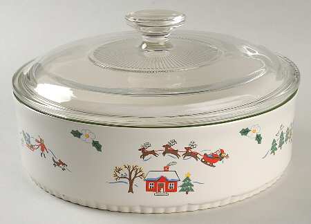 Snow Village 1.5 Quart Round Covered Baker