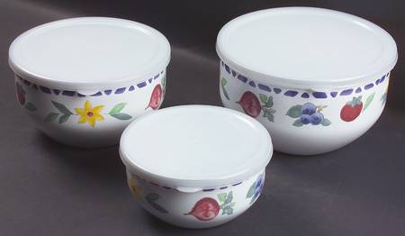 Summer Garden (3 Pc) Metal Bowl Set & Lid (5 7/8",7",7 3/4")