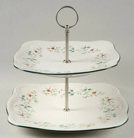 Winterberry 2 Tiered Serving Tray (Square Dinner&Salad Plate)