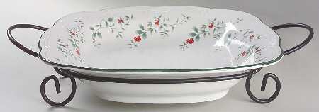 Winterberry 14" Square Serving Pasta Bowl w/Metal Rack