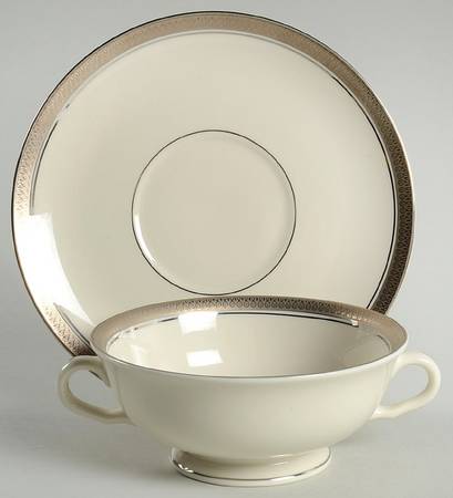 Geneva (Ivory Background) Footed Cream Soup Bowl & Saucer Set
