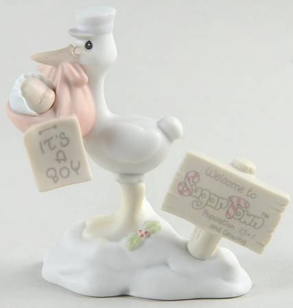 Sugar Town Figurines & Houses Trumpet-Stork With Baby Sam-Pop Sign #3 - Trumpet Trademark, No Box
