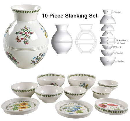 Botanic Garden 10 Pc Stacking Set W/50th Anniversary Backstamp