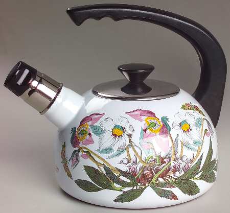 Botanic Garden Metal Kettle & Lid w/Black Handle & Finial