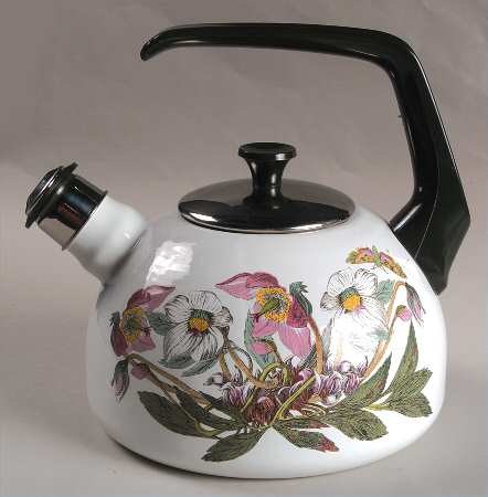 Botanic Garden Metal Kettle & Lid w/Green Handle & Finial
