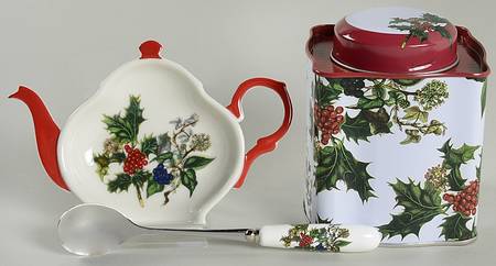 The Holly and The Ivy (3 Pc) Tea Set (Tin Tea Caddy,Spoon &Spoon Holder by Portmeirion