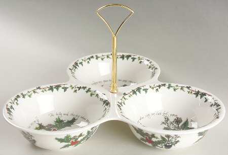 The Holly and The Ivy 3-Part Relish with Center Metal Handle by Portmeirion