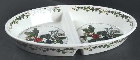The Holly and The Ivy 14" Oval Divided Vegetable Bowl by Portmeirion