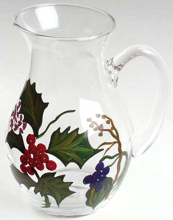 The Holly and The Ivy 56 Oz Glassware Handpainted Pitcher