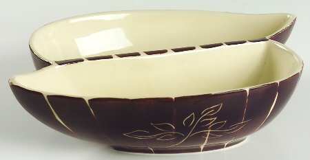 Intaglio Brown 9" Oval Divided Vegetable Bowl by Purinton