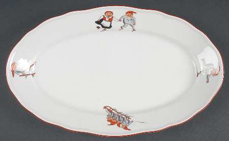 Nisse (Red Trim) 12" Oval Serving Platter