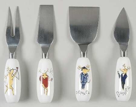 Reindeer Cheese Knife & Stainless Blade - Set of 4 Motifs