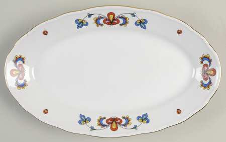Farmer's Rose (Scalloped, Gold Trim) 12" Oval Serving Platter