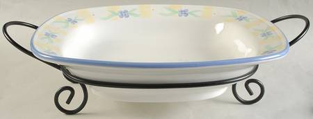 Summer Breeze 14" Square Serving Pasta Bowl w/Metal Rack