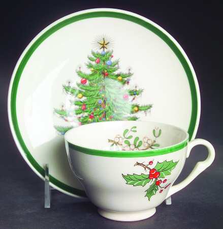 Christmas Tree Footed Cup & Saucer Set