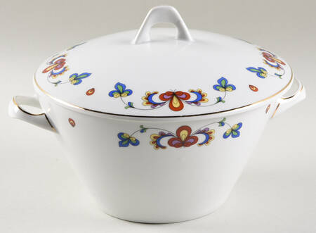 Farmer's Rose (Coupe, Gold Trim) Round Covered Vegetable