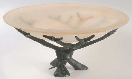 Naturewood Serenity Green Glass Statement Bowl W/Metal Stand