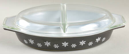 Snowflake (Charcoal) 12" Oval Covered Divided Vegetable (ODV12 Base)
