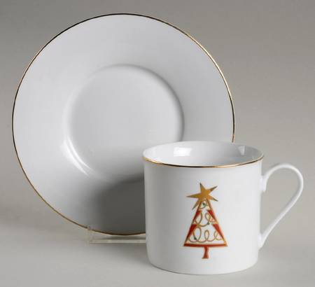 Christmas Tree Flat Cup & Saucer Set