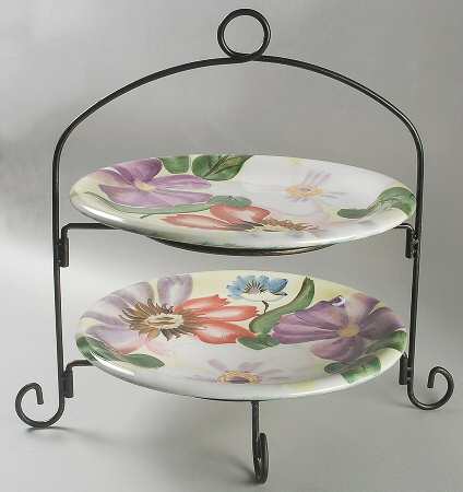 Flower Market Buffet Set-Holds 2 12" Chop Platters W/Metal Rack