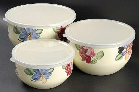 Flower Market 3 Pc Metal Bowl & Plastic Lid (5 3/4", 7", 7 3/4")