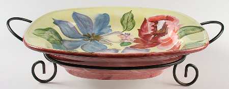Flower Market 14" Square Serving Pasta Bowl w/Metal Rack
