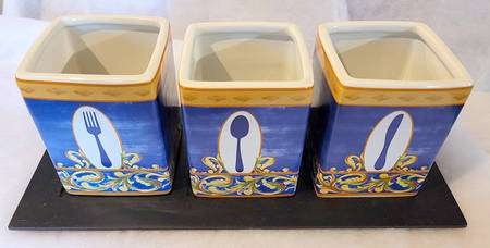 Villa Della Luna 3 Pc Ceramic Flatware Caddy & Tray