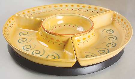 Villa Della Luna (5 Pc) Lazy Susan (3 Sides, 1 Center & Wood Base)