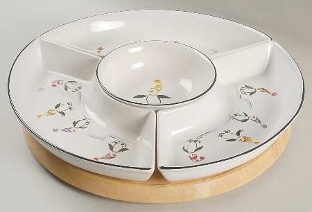 Penguin Skate (5 Pc) Lazy Susan (3 Sides, 1 Center & Wood Base)