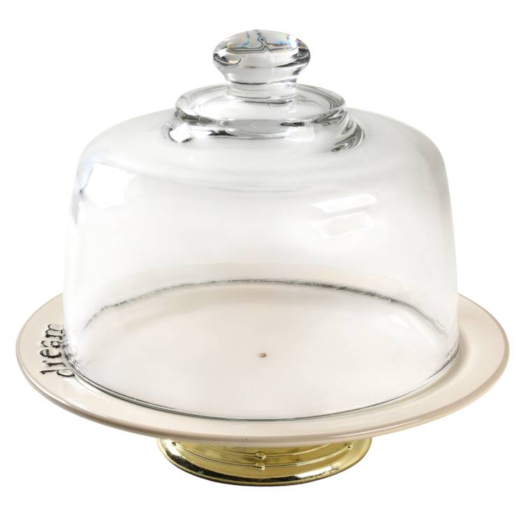 Word Expressions (Embossed Words) 6 1/2"-7 1/2" Footed Cheese Plate w/ Glass Dome HC