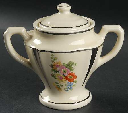 Reverse Field Flowers Platinum Sugar Bowl & Lid by Porcelier