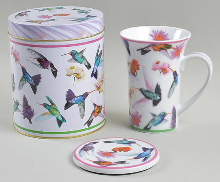 Hummingbirds Gift Tin & Lid for Mug & Coaster Set