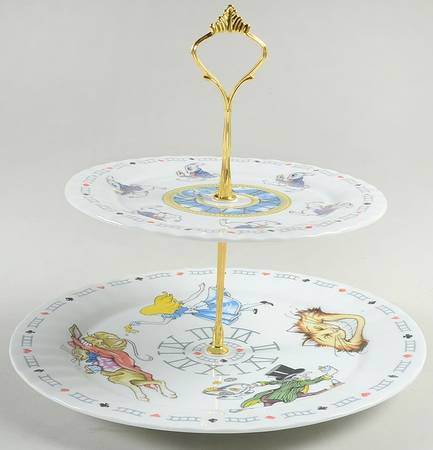 Alice in Wonderland's Cafe 2 Tiered Serving Tray (Dinner & Salad Plate)