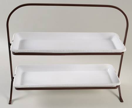 Gabriella 2 Tier Rectangular Tray Set with Metal Stand