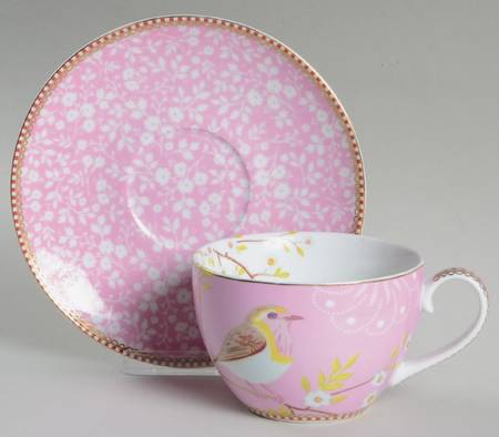 Floral Red Pink Cappuccino Cup & Saucer Set