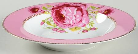 Floral Red Pink Rim Soup Bowl