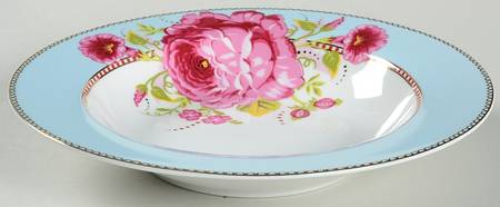 Floral Blue Rim Soup Bowl