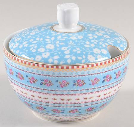Floral Blue Sugar Bowl & Lid