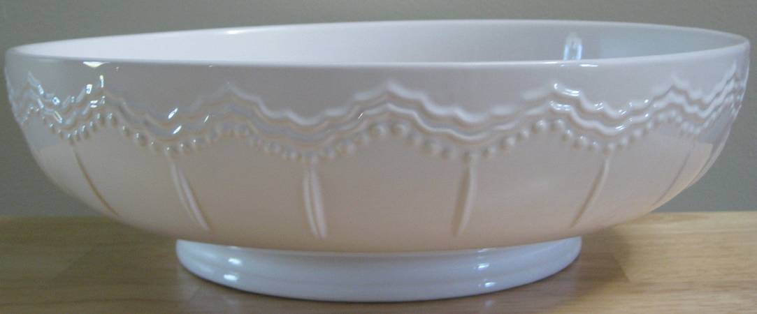 White Embossed 12" Round Serving Bowl