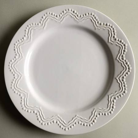 White Embossed Dinner Plate