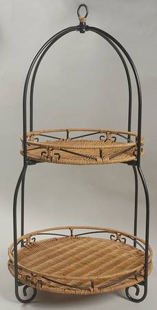 Casual Home 2Tier Buffet Server w/2 Rattan Shelfs & Metal Stan