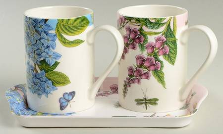 Botanic Garden Terrace Cylindrical Mugs (MUGCY1&2) & Melamine Tray(TREM8)