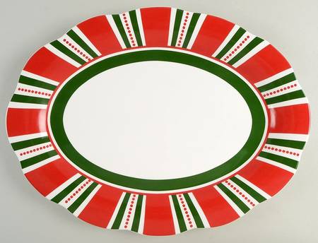 Christmas Stripes 15" Oval Serving Platter