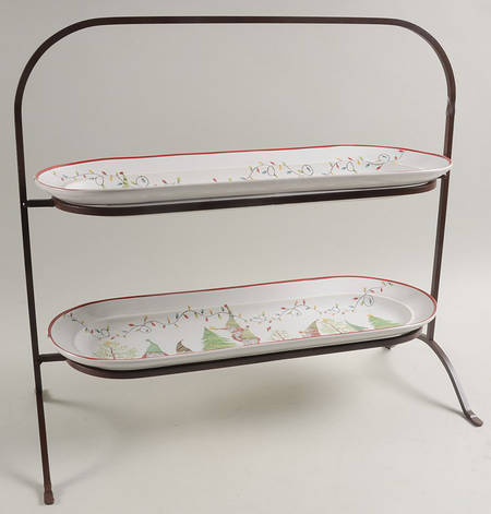 Forest Gnome 2 Tier Oval Tray & Metal Stand Set
