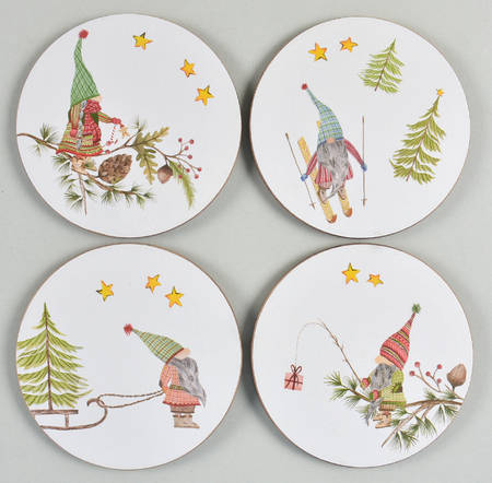 Forest Gnome Round Corkback Coaster - Set of 4 Motifs