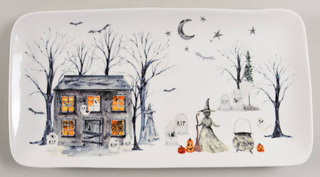 Midnight Haunted House 13" Rectangular Serving Platter